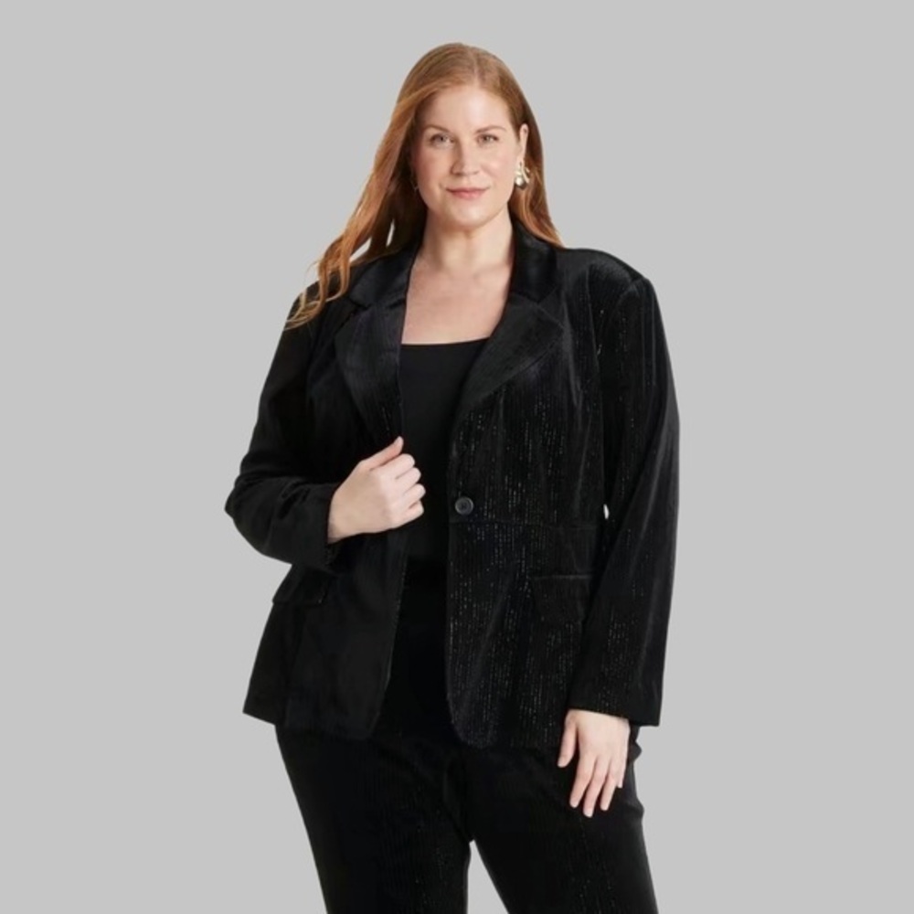 Ava & Liv XXL Black Velvet One Button Blazer NWT